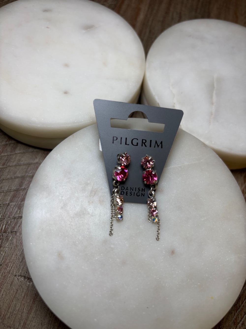 253 Pilgrim Pink Crystal Drop Earrings with Silver Chains
